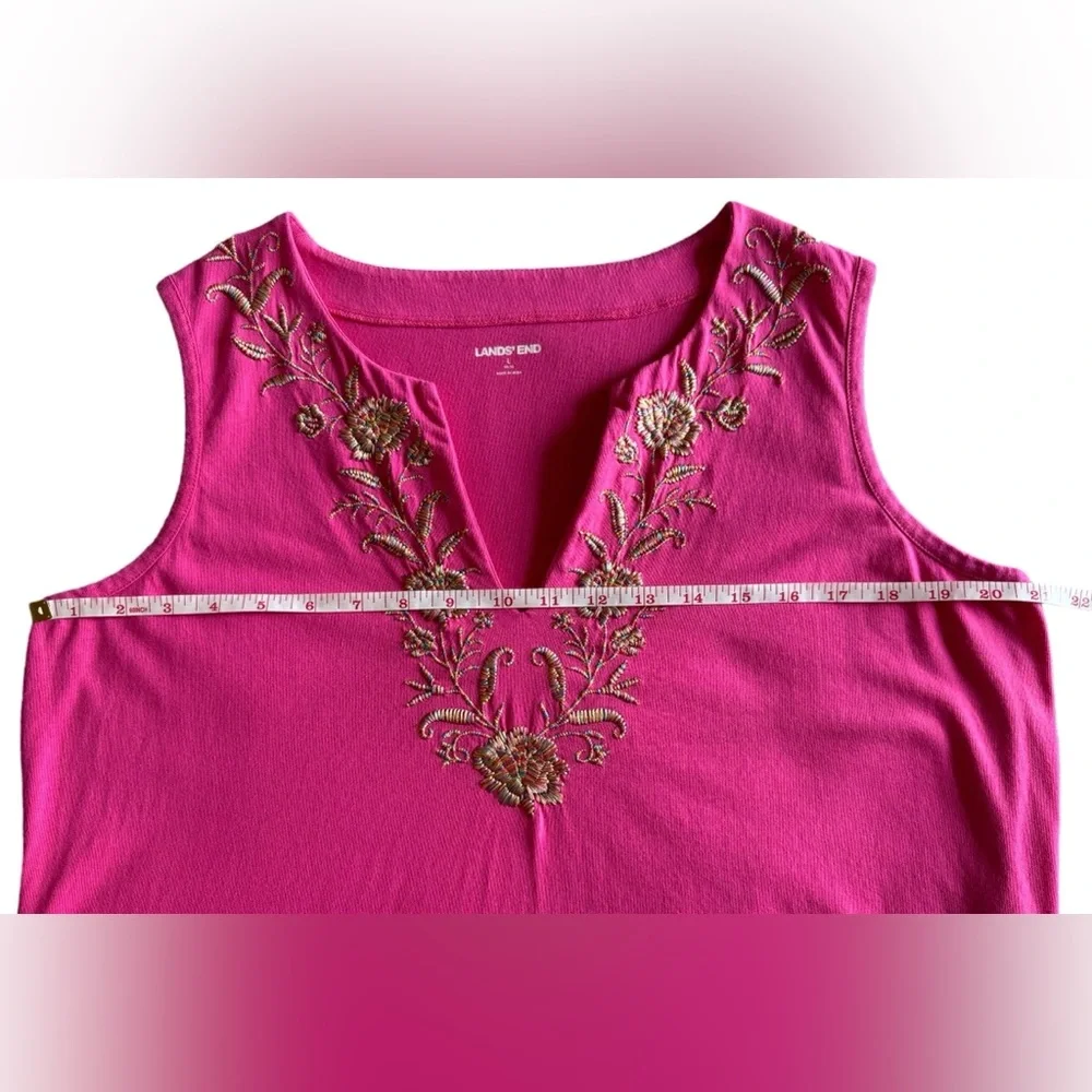 Lands End Pink Sleeveless Dress Embroidered  - Cover Up Size Large - Picture 9 of 15